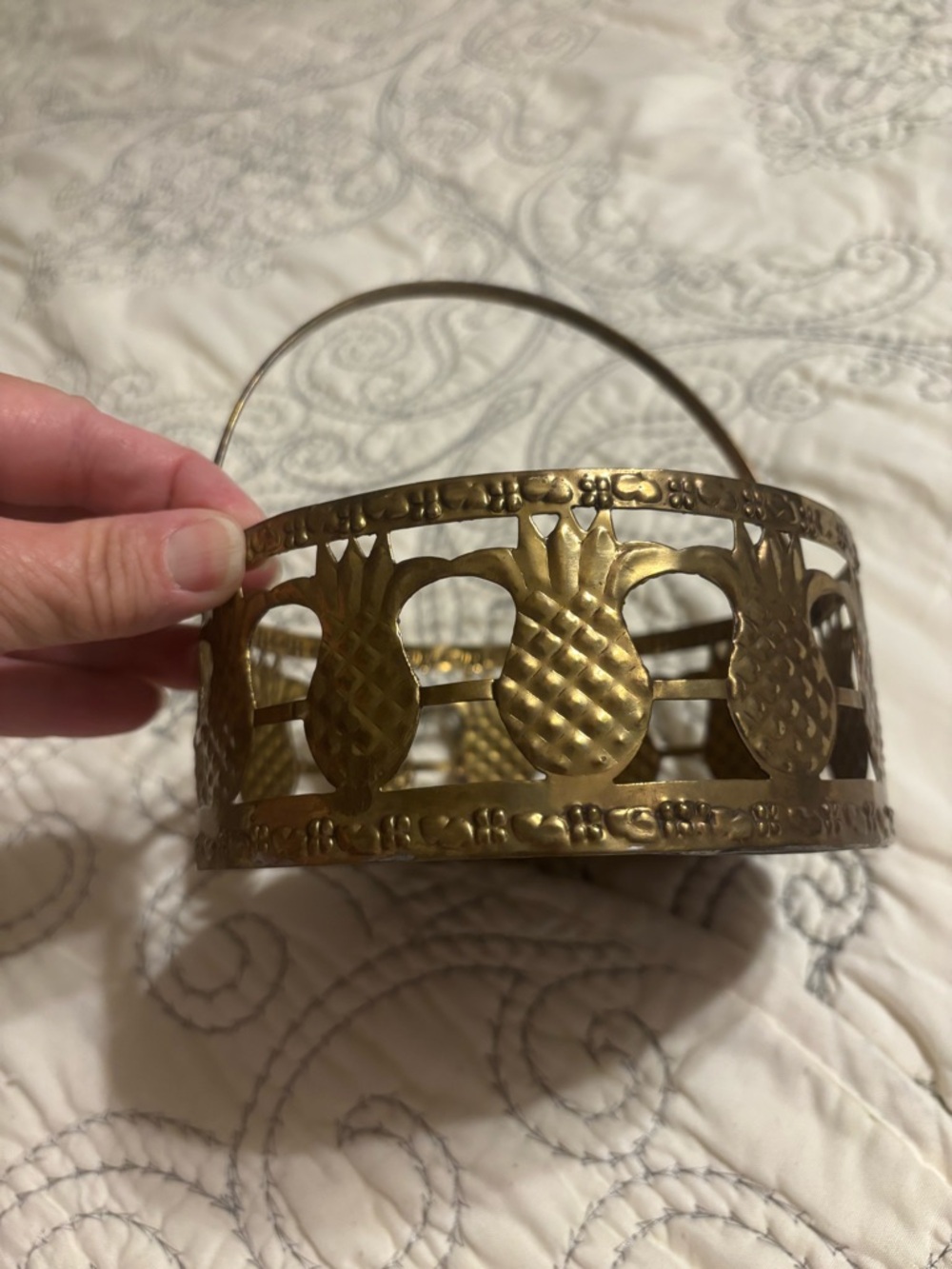 Gold Pineapple Cutout Basket with Handle